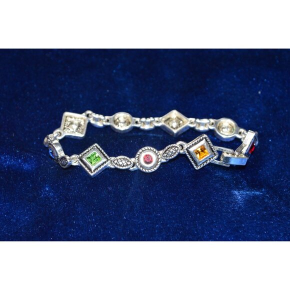 Premier Designs Silver Tone Links Bracelet Multicolored Gemstone Stone Art Deco - Picture 4 of 11